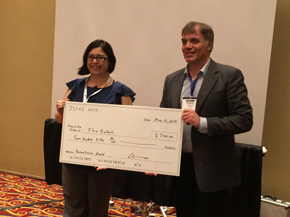 AbshirePamela's tweet image. FlexBioTech wins the Humanitarian AND People's Choice Awards in the Pitch Your Startup session at #ISCAS2017
