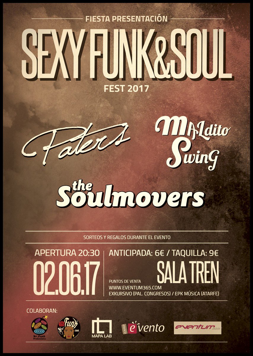GranadaOnline ® (@granadaonline) on Twitter photo Viernes 02/06: <a href="/Lasalaeltren/">Sala El Tren</a>
Presentamos Sexy #Funk #Soul Festival. Estás a tiempo ¿te lo vas a perder? <a href="/MalditoSwing/">Maldito Swing</a> <a href="/thesoulmovers/">The Soulmovers</a> Viernes 02/06: <a href="/Lasalaeltren/">Sala El Tren</a>
Presentamos Sexy #Funk #Soul Festival. Estás a tiempo ¿te lo vas a perder? <a href="/MalditoSwing/">Maldito Swing</a> <a href="/thesoulmovers/">The Soulmovers</a>