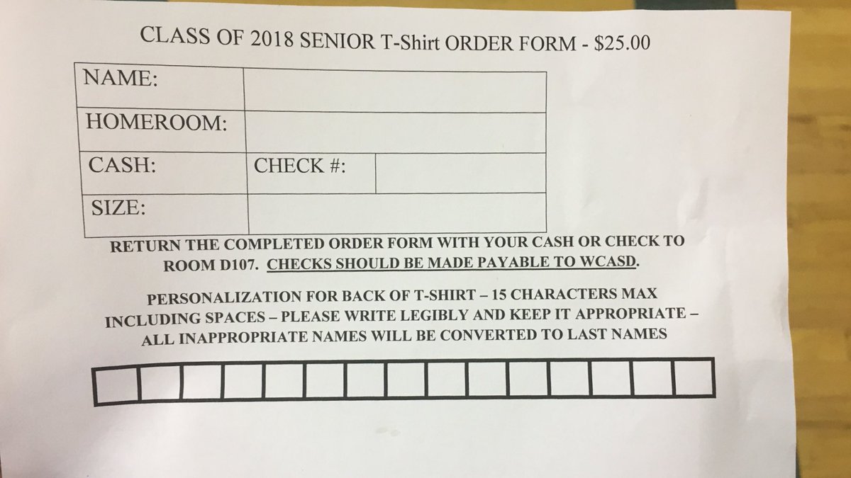 Pick up your tshirt form for the senior class tshirt in the front of D106 MC's Room!!