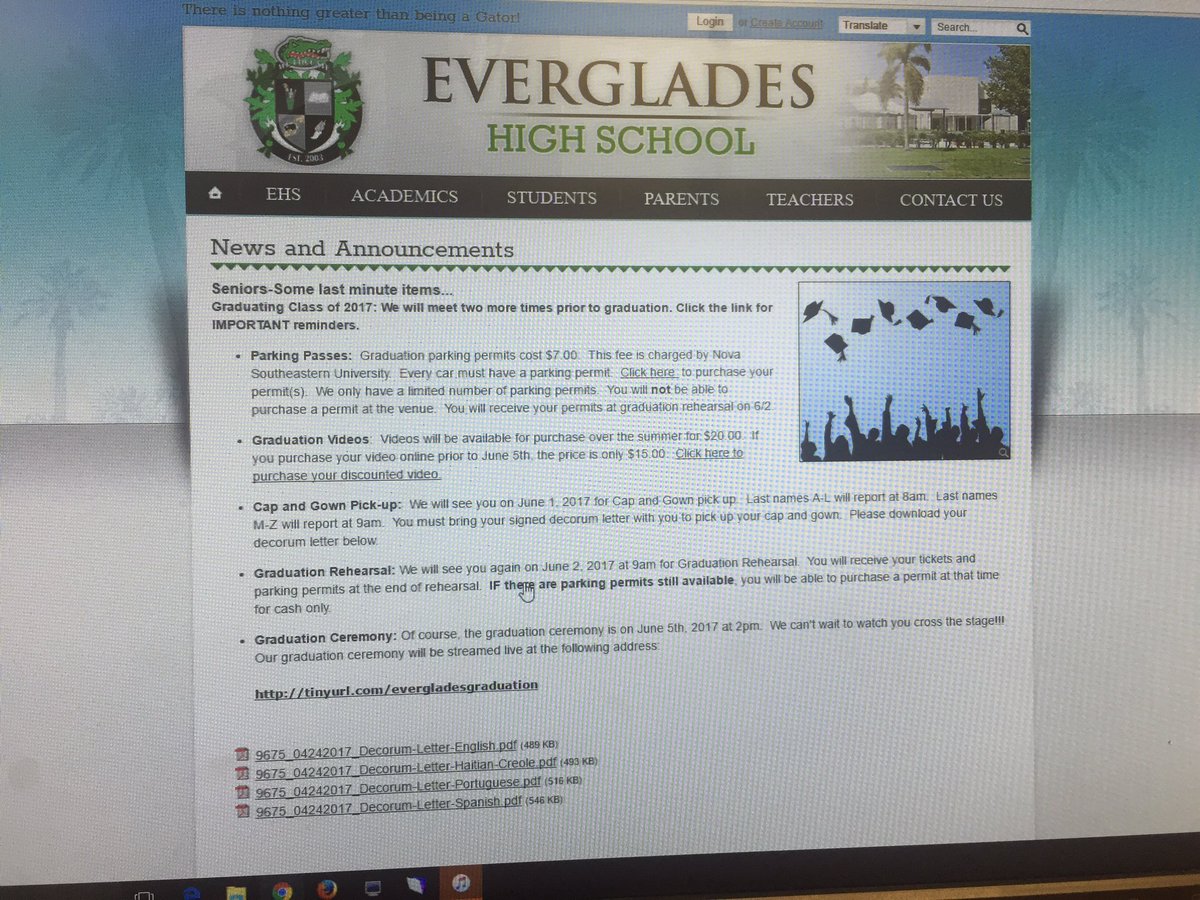 <a href="/EHSgatorsof2017/">EHS C/O 2017</a>: please read what you need to bring with you tomorrow for cap and gown pick up. Your signed decorum letter is a must!!!!!