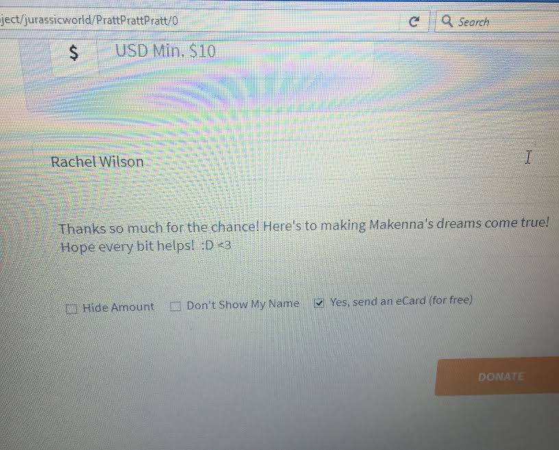 RachelWilson94_'s tweet photo. @prattprattpratt THANK YOU SO MUCH for the chance! @makspire @seattlechildren Here's to making dreams come true! 😊🙌❤️✌️🙏Hope every bit helps https://t.co/iXnokTgTmh