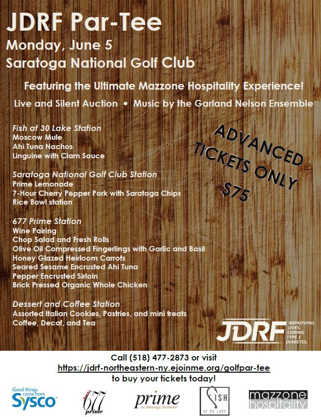NENYJDRF's tweet photo. Don't miss this event! Only $75 per ticket if you call today #JDRF #T1D #saratoga @MazzoneHosp https://t.co/l6aQ9IVgRM