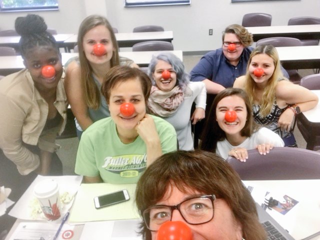 mallory_wesner's tweet photo. Having fun for #RedNoseDay with my Social Studies &amp; the Arts graduate class. https://t.co/5jL6TsB1P6