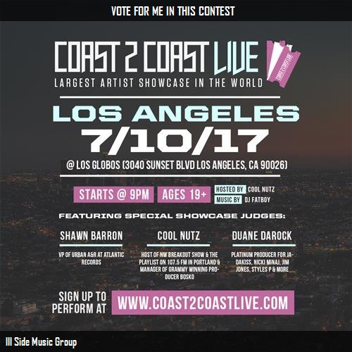 kdcsquad's tweet image. Just voted for Ill Side Music Group to perform at #LA Edition 7/10/17! c2c.fm/Bd64Wx #Coast2Coast