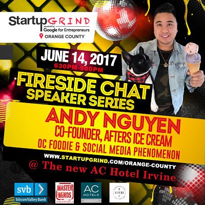 mastermindsoc's tweet photo. Excited for #StartupGrind OC! June 14 great #entrepreneur event @achotelirvine featuring @AftersIceCream @andytheng https://t.co/Lw1v0TFONe https://t.co/cPVzBOiztN