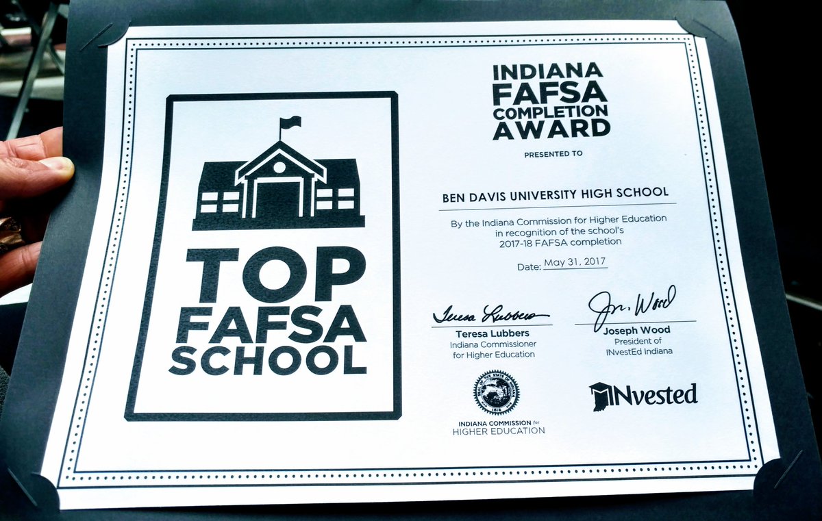 radaugherty's tweet photo. So proud of @BDUNextSteps on the 💯 FAFSA completion! Thank you for your recognition @INvestEdIndiana @EducateIN @HigherEdIN https://t.co/YEy8XGWxrD
