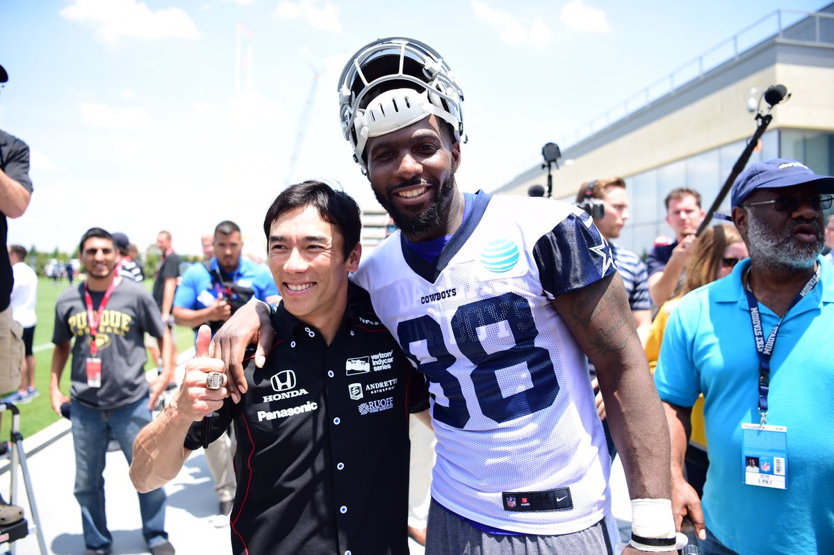 dallascowboys's tweet photo. Indy 500 winner @TakumaSatoRacer and @DezBryant hanging out after today's OTA. https://t.co/oI2isl2EoF