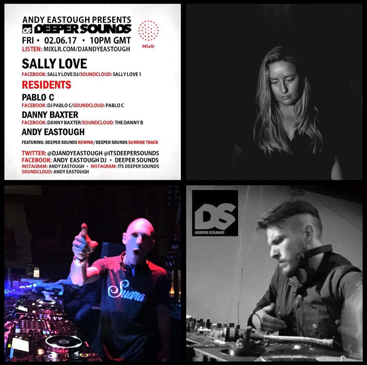 <a href="/ItsDeeperSounds/">Deeper Sounds</a> - 02.06.17 - 10pm GMT - Feat: @SallylovedjLove <a href="/DJ_PabloC/">Pablo©</a> <a href="/dannyb76/">Dannyb7</a> - LISTEN: mixlr.com/djandyeastough #DeeperSounds 🔊🔊