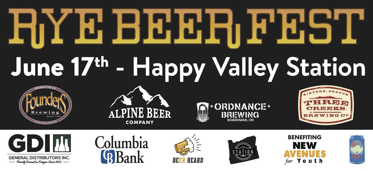 Enjoy beer from @GDIPDX brands including <a href="/AlpineBeerCo/">Alpine Beer Company</a> <a href="/OrdnanceBrewing/">Ordnance Brewing</a> <a href="/foundersbrewing/">Founders Brewing Co.</a> <a href="/ThreeCreeksBrew/">Three Creeks Brewing</a> on 6/17/17 <a href="/HVstation/">Happy Valley Station</a> <a href="/ryebeerfest/">Rye Beer Fest</a>