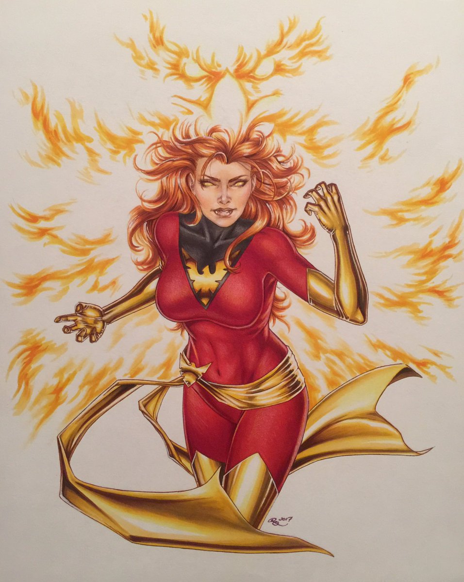 RhiannonDrewIt's tweet photo. I cheated. I already had 1 of #phoenix sketched out 4 @Comic_Con #supergirl soon ! W/ @copicmarker on @CansonPaper  #xmen #marvel #SDCC17 🔥 https://t.co/s8NSxGfgY0