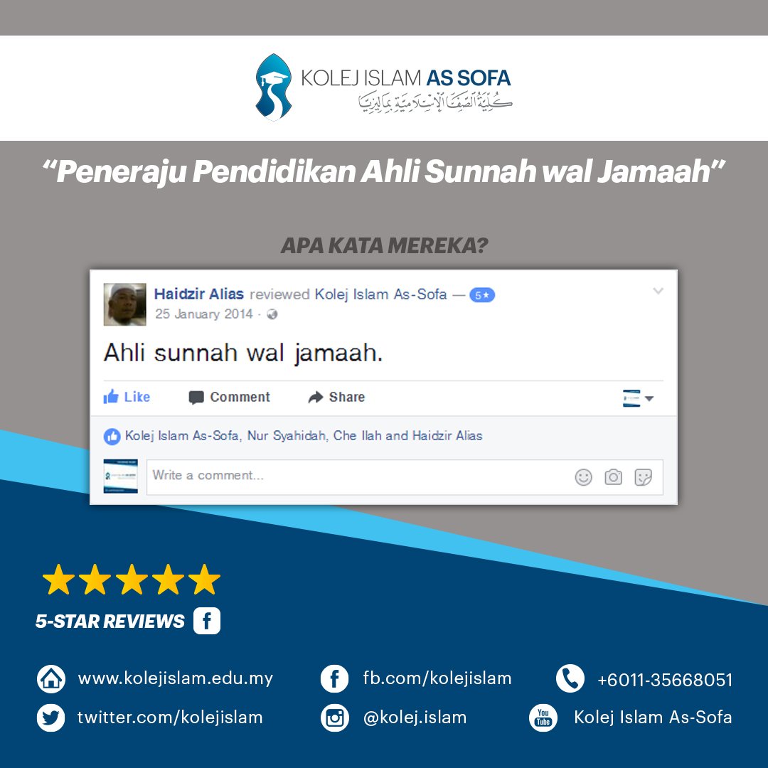 kolejislam's tweet photo. "Ahli sunnah wal jamaah."

#testimoni #FBreview #limabintang #kl #diploma #pengajianislam #aswj #love #ASSOFAsentiasadihati https://t.co/emlO2gQeVL