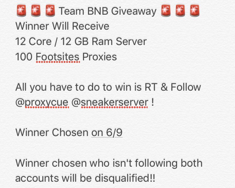 ProxyCue's tweet image. Giveaway Time! RT &amp;amp; Follow @SneakerServer @ProxyCue to Enter!! 🚨🚨 #TeamBnB