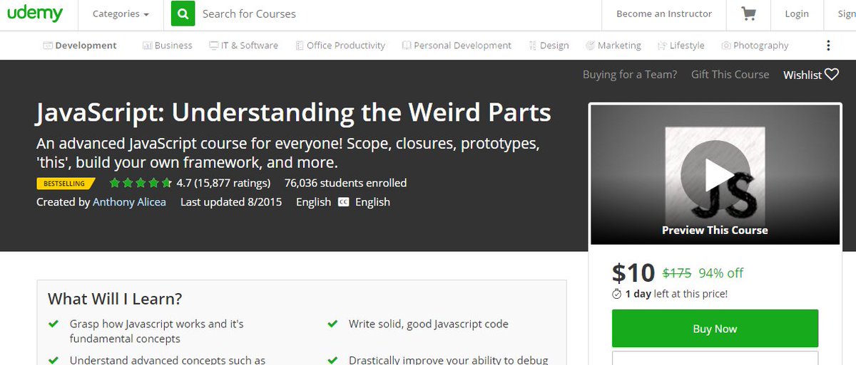 DrunkOldBastard's tweet image. OMG @jsonmez ending 20% ($79) discount 4 #javascript by @AnthonyPAlicea Guess I'll buy same course @udemy for $10 #ConMan #simpleprogrammer
