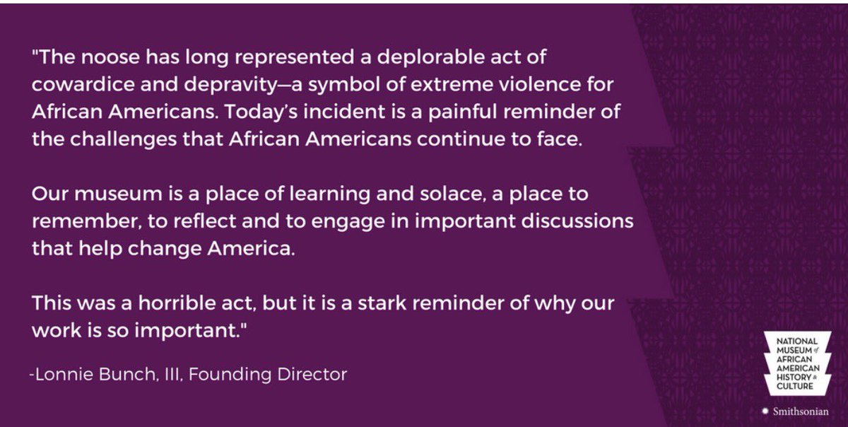 A statement from our Founding Director Lonnie Bunch on the noose found in our history galleries today.