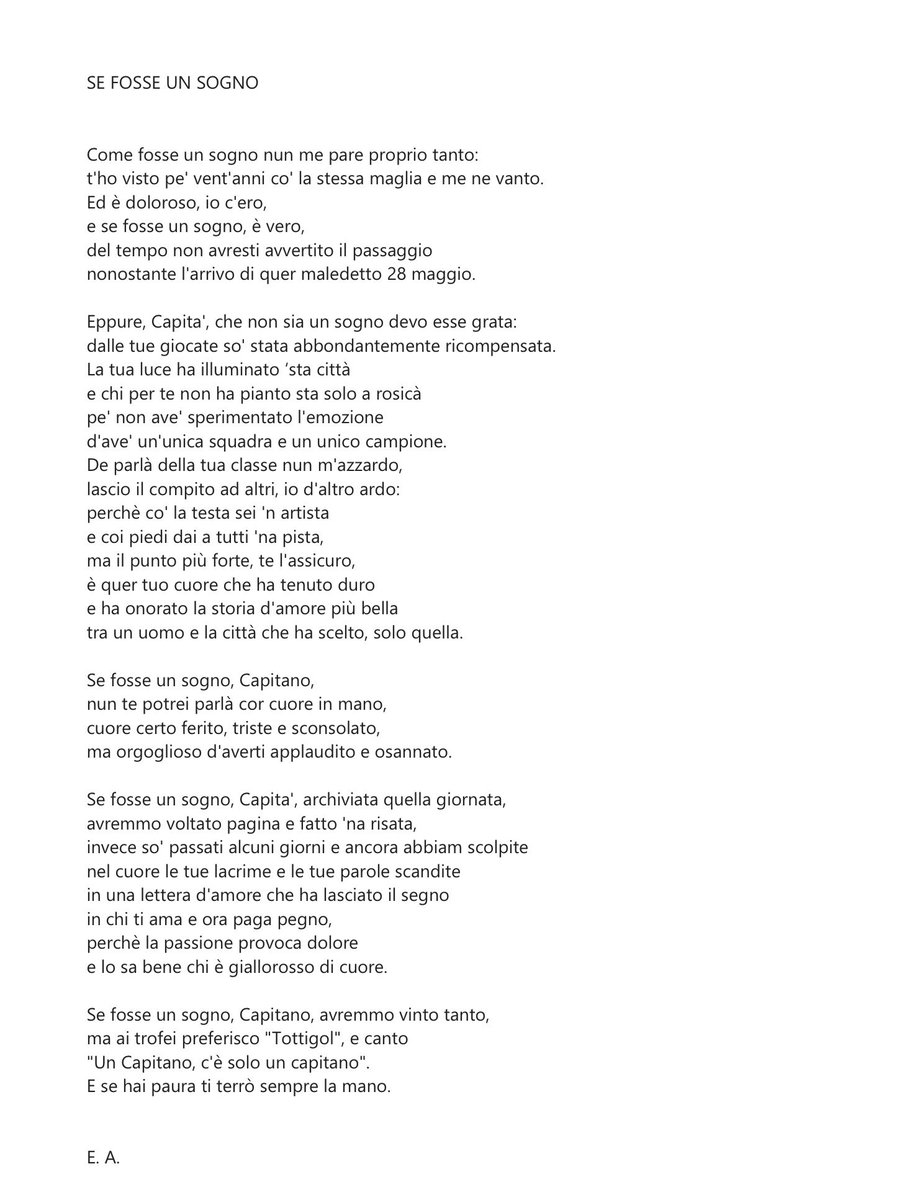 #SeFosseUnSogno (risposta alla lettera di <a href="/Totti/">Francesco Totti</a>)

#ThanksTotti #FrancescoTotti #TottiDay <a href="/OfficialASRoma/">AS Roma</a> #SkyGrazieTotti #Totti10 #Totti