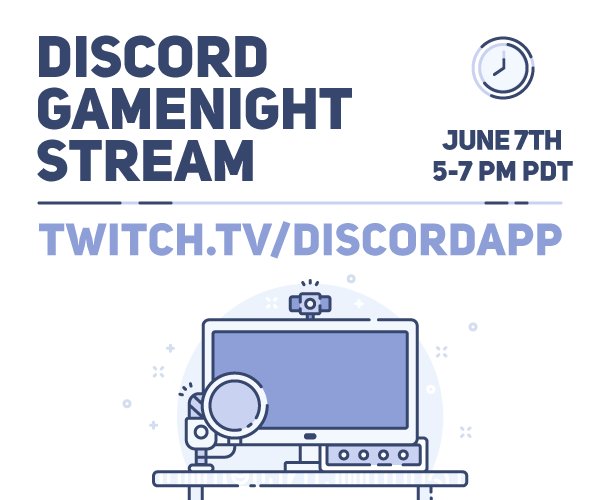 discord's tweet photo. Join us in one week for our June Discord Game Night at 5PM PDT. Hang out, watch games, and win swag. https://t.co/ESbTaznmkN