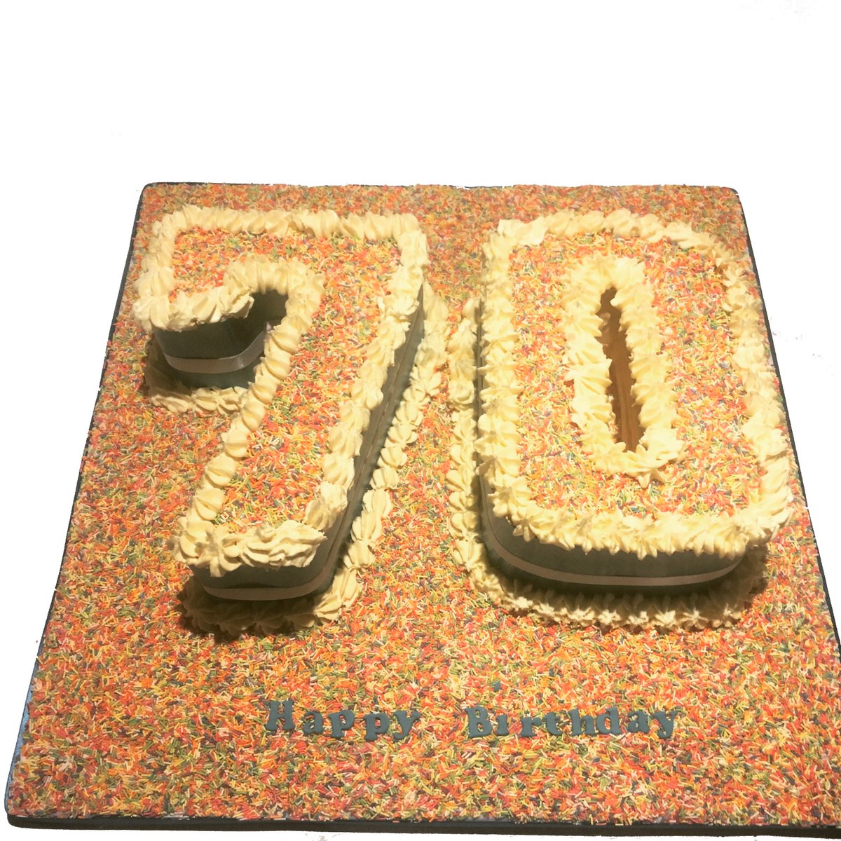 TheCakeologists's tweet photo. #Happy70thBirthday to our uncle!  It's #sprinklemania! We made a yummy #hundreds&amp;thousands #spongecake topped with even more #sprinkles! https://t.co/Js0JGmxZmc