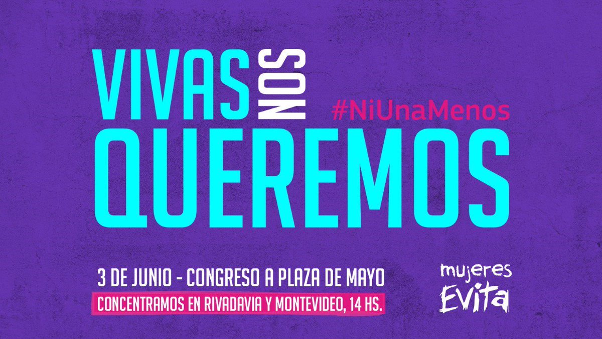 mujeresevita's tweet photo. #3J
Basta d Violencia Machista
Basta d Violencia Estatal
Marchamos de Congreso a Plaza de Mayo
#NiUnaMenos #VivasYLibresNosQueremos https://t.co/Iu7tBemPX2