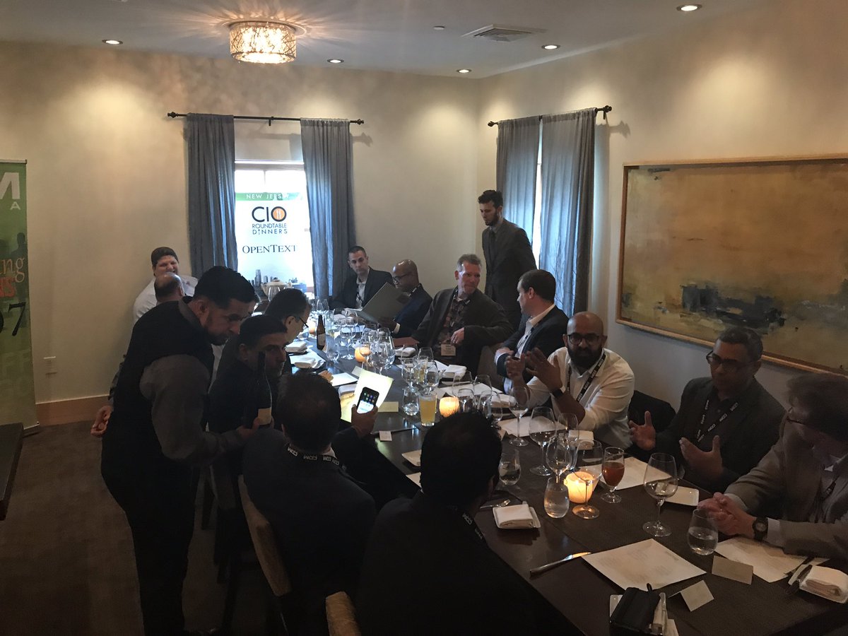 RyanGerrity's tweet photo. Kicking off a great dinner #DigitalDisruption #LifeSciences with @OpenText and @CDMmedia #ElementsRestaurant https://t.co/ovpjFZNexT
