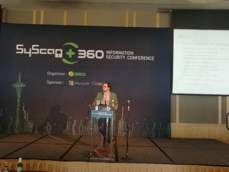 SyScan360's tweet image. With Alex@aionescu presentation of Helium, Argon &amp;amp; Xenon: The Noble Gases of Windows Containers we wrap up the two days of #SyScan360.