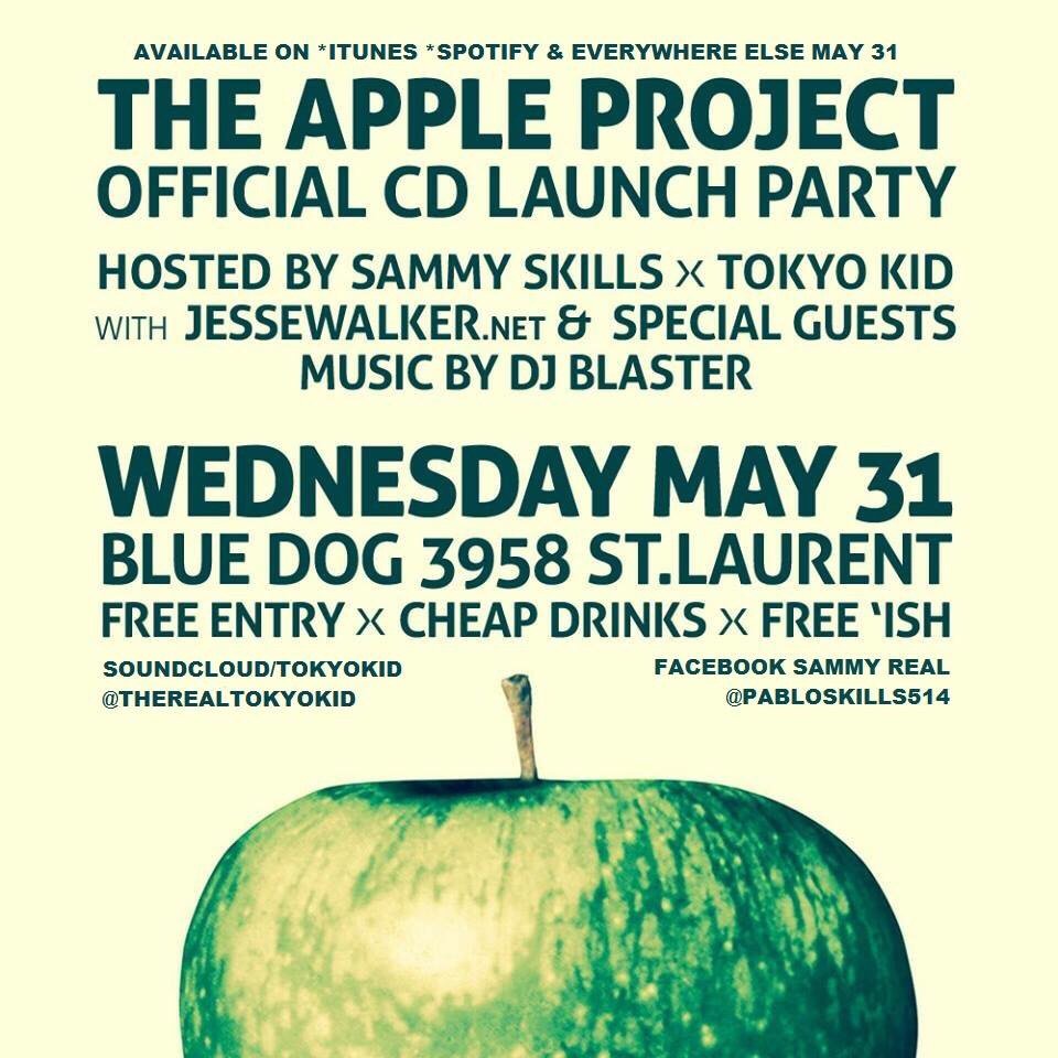 DjBlaster's tweet photo. #TheAppleProject at @BlueDogMTL. Big up @pabloskills514 @TheRealTokyoKid @jessewalker @brunnycambolo https://t.co/X9fmkkefHQ