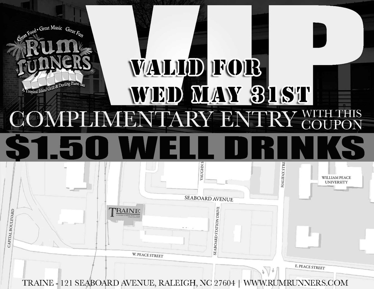 $1.50 Well Drinks &amp; FREE Admission! Dueling Pianos, DJ &amp; MORE at our temp. location! 121 Seaboard Ave @ Traine