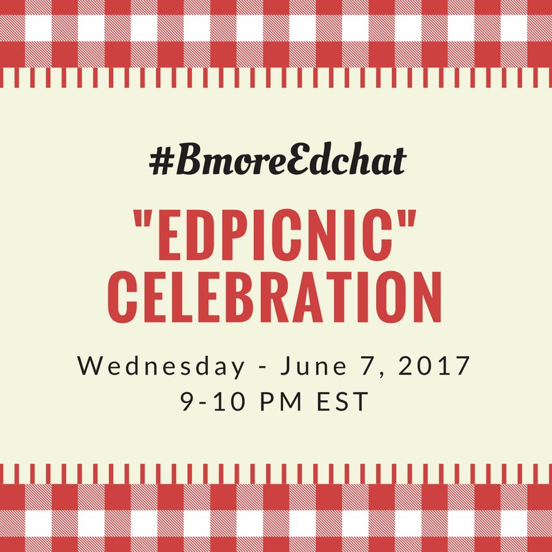 bmoreedchat's tweet photo. Thank you @MSDE_ELA for moderating this evening! Join us next Wednesday 6/7 for the final #BmoreEdchat of the year and an #edpicnic https://t.co/v0SPBTVBts