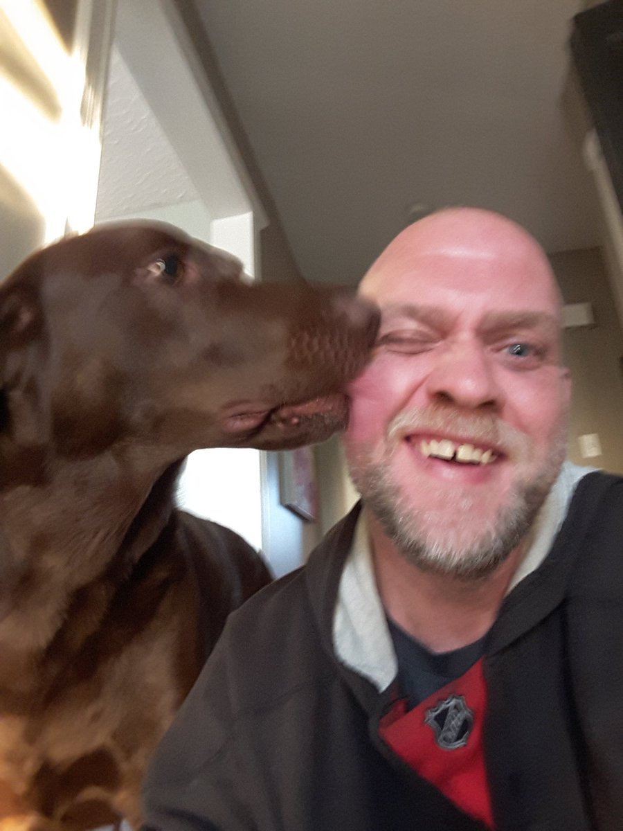 NL_Photoguy's tweet photo. Loves some doggy kisses after not seeing my boy for a few days #happydog #chocolatelove https://t.co/AAxIRSjY5n