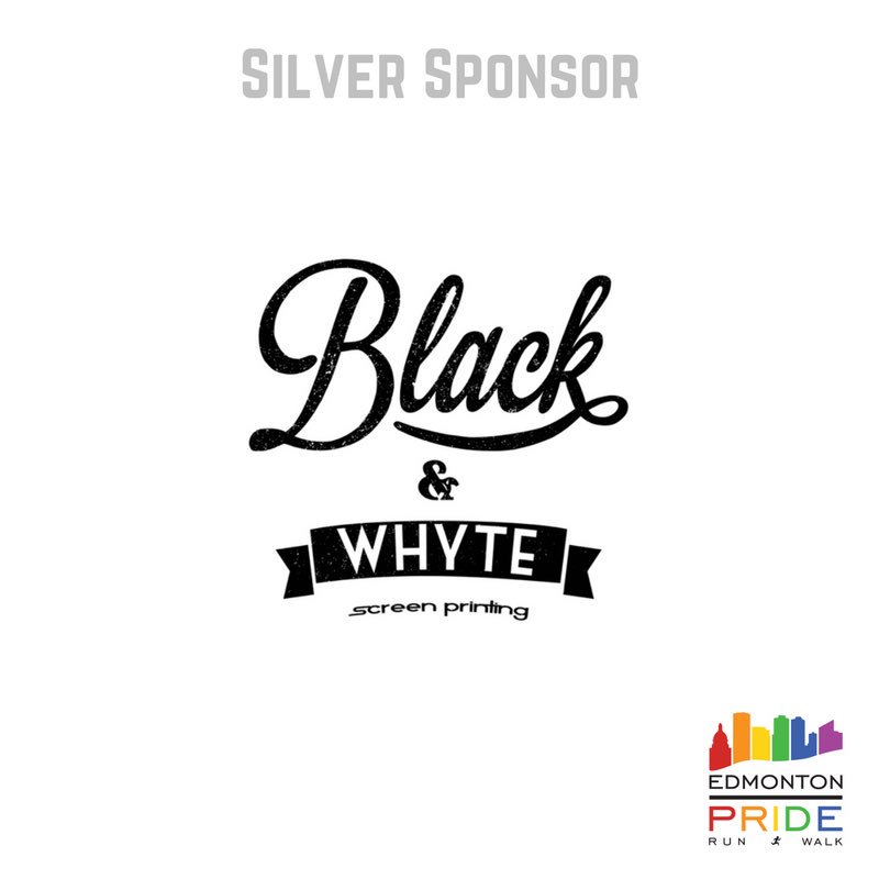 A big thank you to <a href="/bnwscreenprint/">Black & Whyte</a> for making our fabulous race t-shirts and for being a Silver Sponsor this year! #yegpride #yegpriderun