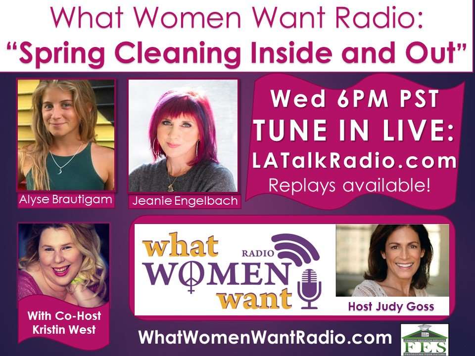 JudyGoss's tweet image. On air LIVE #WhatWomenWant #TalkRadio w/ host @JudyGoss
 (moi!) and FUN guests @AlyseBrautigam &amp;amp; @apartmentjeanie #clearclutter #doitraw