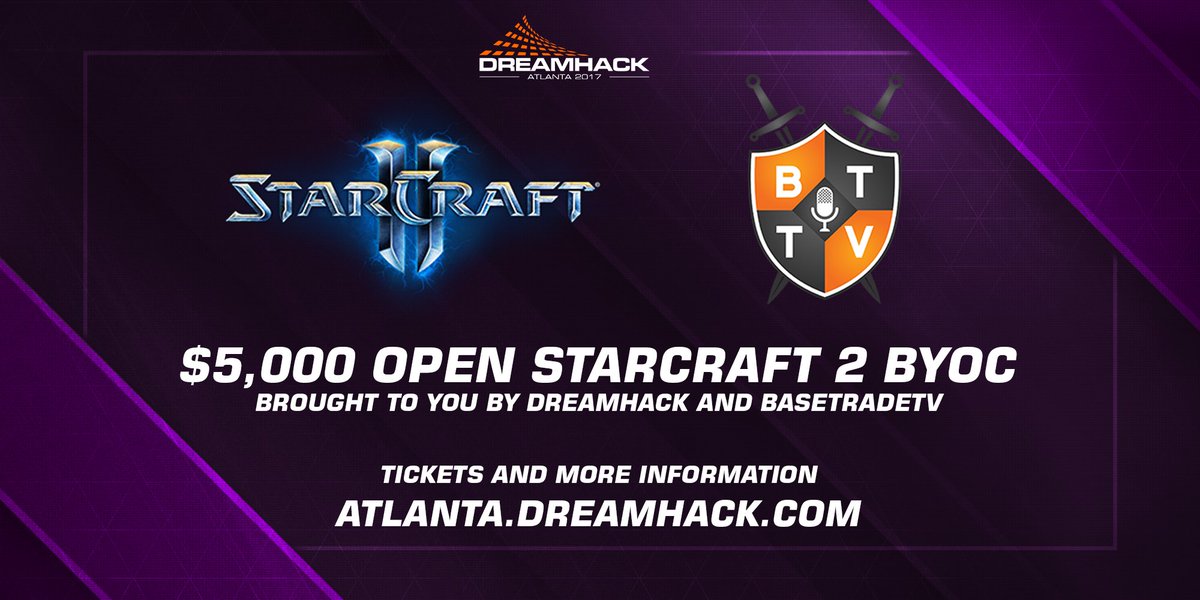 DreamHack's tweet image. We are thrilled to bring @StarCraft
to #DHATL17 together with @BaseTradeTV! $5,000 Prize Pool! atlanta.dreamhack.com/17/dreamhack-a… #SC2 #ESPORTS #BYOC