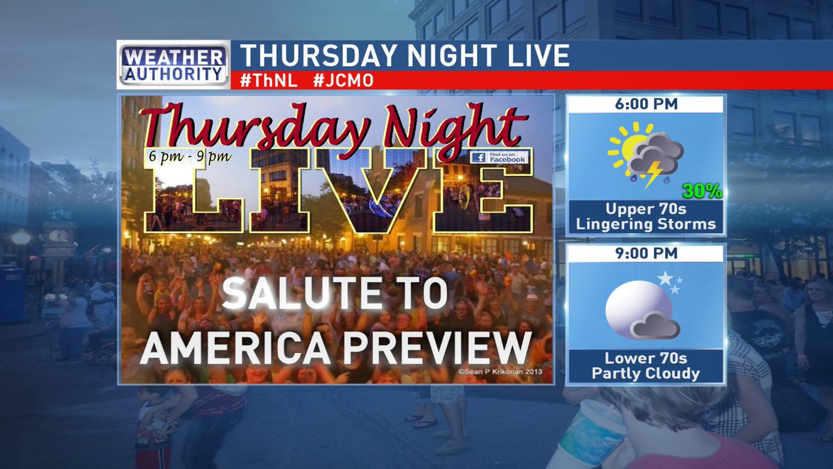 WeatherZach's tweet photo. Thursday Night Live returns to @DowntownJCMO tomorrow night! The forecast is looking good so far! #midmowx #jcmo #ThNL https://t.co/ytatrRD4fT