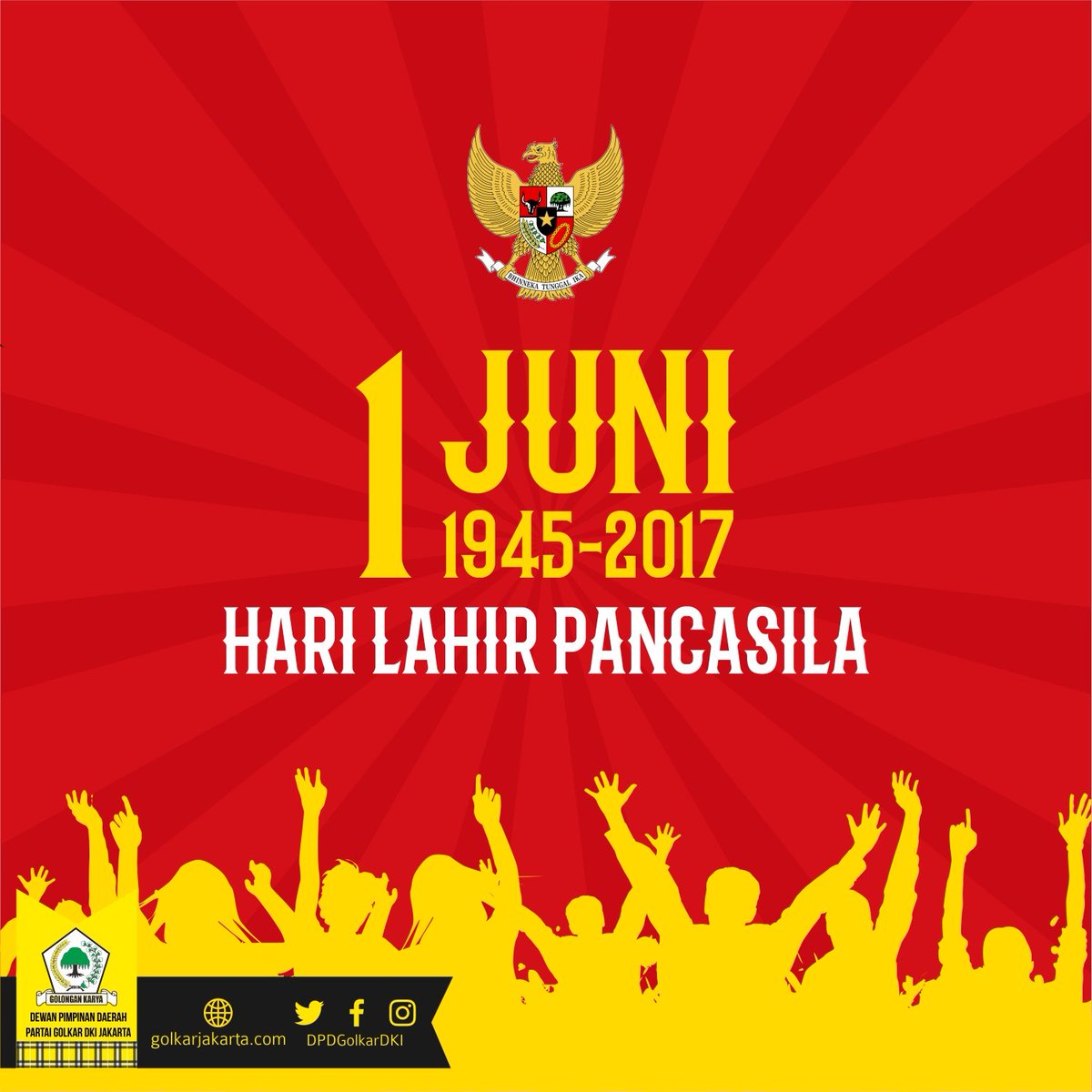 DPDGolkarDKI's tweet photo. Saya Indonesia
Saya Pancasila!

Kita Indonesia
Kita Pancasila!

Selamat memperingati Hari Lahir Pancasila https://t.co/vueRCuLw3G