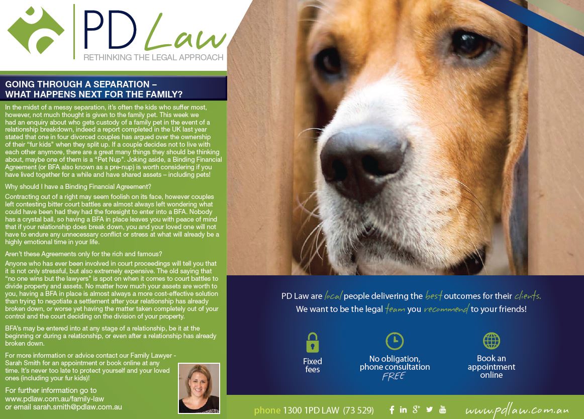 What would happen to your pet if you separated from your partner? 
A "pre-nup" or Binding Financial Agreement can help #petnup