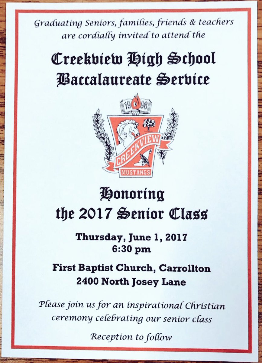 2017exec's tweet photo. Baccalaureate Service TOMORROW for ALL Seniors! https://t.co/QtIXr3Owt1