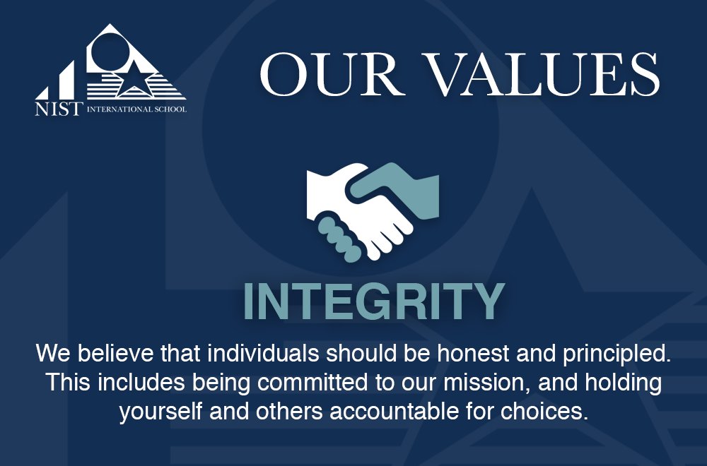 NISTSchool's tweet photo. We've been reflecting on our mission & values a lot recently. #NISTies, what do you do to demonstrate #integrity in your life? https://t.co/GJJ4mQJO8H