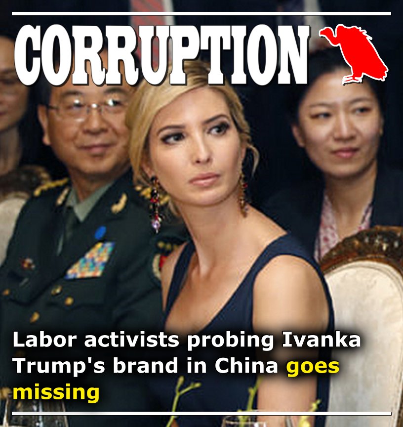 TexasPotShots's tweet photo. Labor activists probing Ivanka Trump's brand in China goes missing ― #ImpeachTrump #TossTheTrash https://t.co/1VG9AsHZvT https://t.co/bSplNf0cNv
