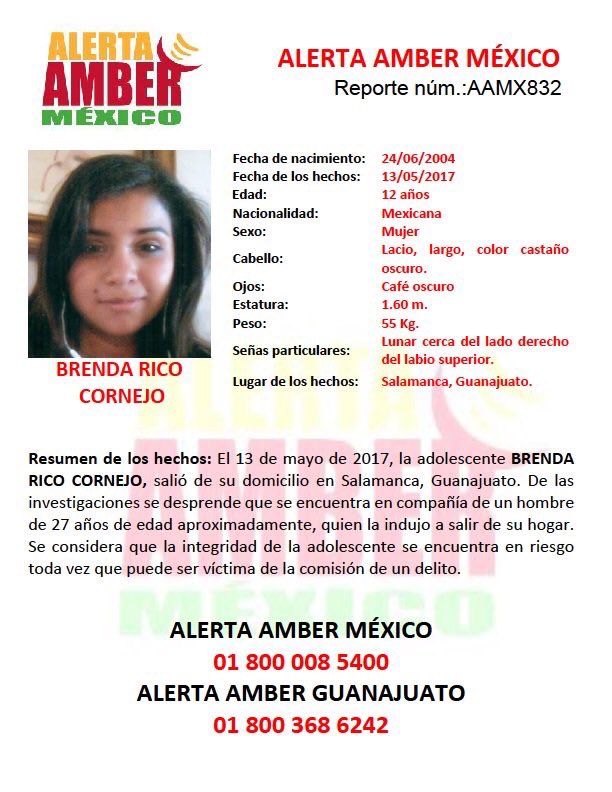 ingridcoronado's tweet image. 🚨🚨 #AlertaAmberMx solicita su apoyo y #RT para encontrar a BRENDA RICO CORNEJO de 12 años!! #Guanajuato