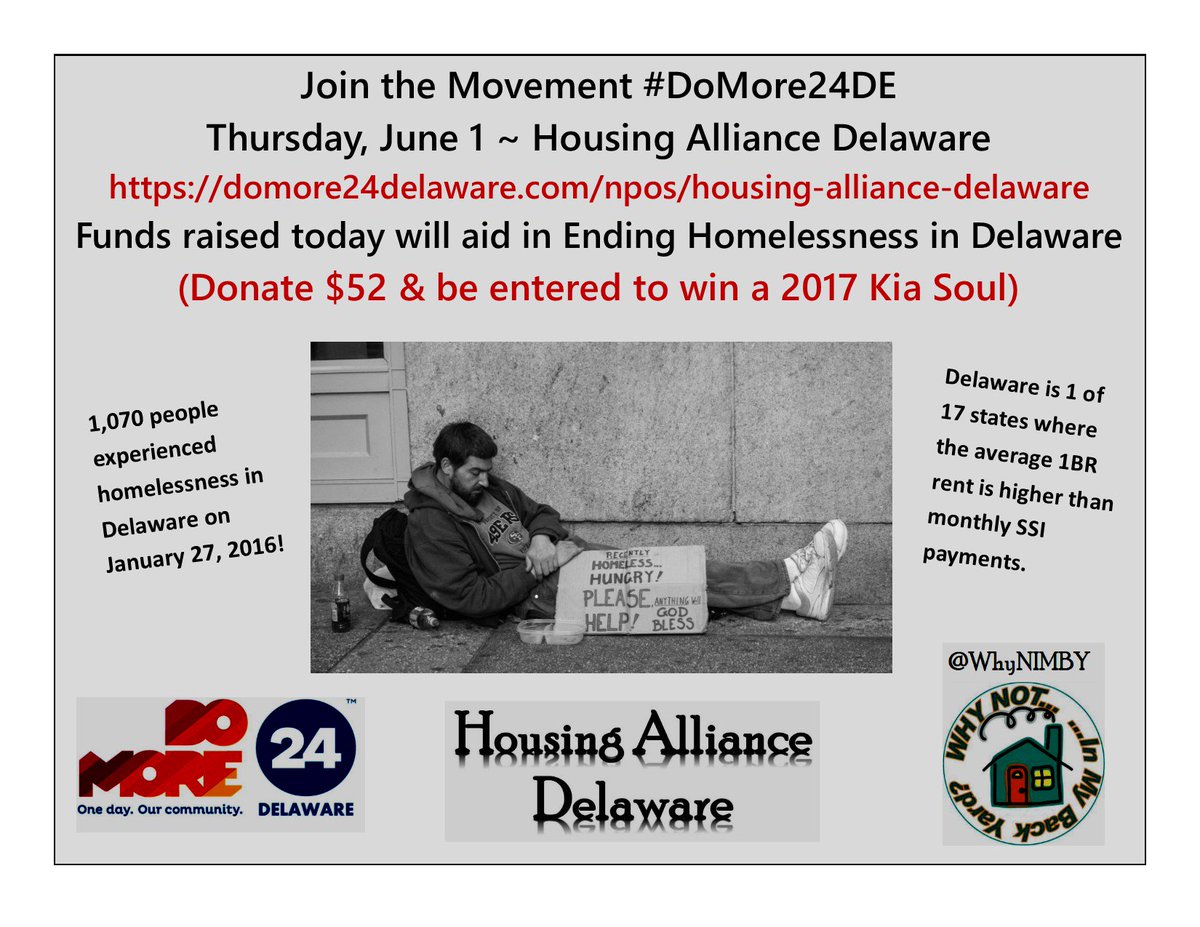 whynimby's tweet photo. <15mins B4 #DoMore24DE! Help Us Help Others &amp; $52 donation gets entry 2 win a Kia! HELP END #HOMELESSNESS #Delaware https://t.co/3x0sEiKO1Z https://t.co/RVfqk2hNse