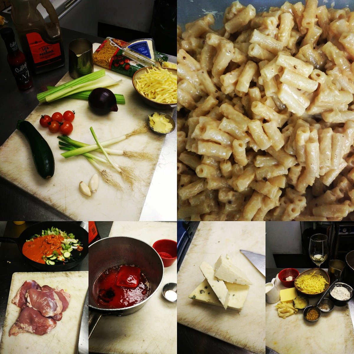 Pie trial #2 almost ready. Buffalo chicken, leek and blue cheese, with mac n' cheese "mash"&amp;pickles. #yippeekaiyay #streetfood #pie #piehard