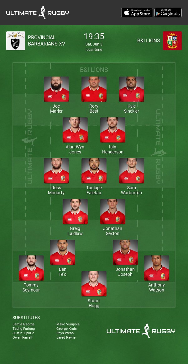 ultimaterugby's tweet photo. #BARvBIL : The starting line-ups for the first match of the #LionsNZ2017 tour 🦁 https://t.co/lGLzz2vV0Z