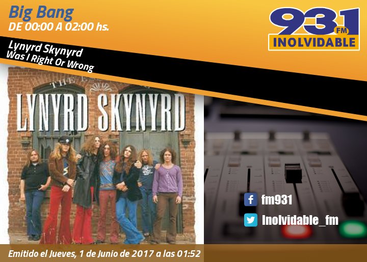 Inolvidable_FM's tweet photo. 📻 Somos una radio donde hay buena música.
#Ahora en @Inolvidable_FM @LynyrdSkynyrd #WasIRightOrWrong https://t.co/R7fEpCVX7o