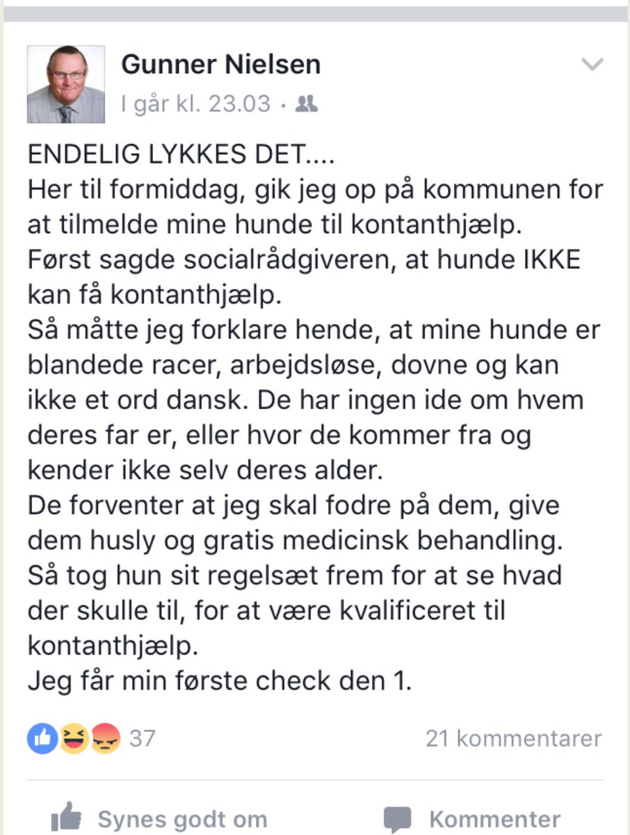 Fedeabe's tweet image. Mandag lægger Gunner Nielsen denne vits på Fjæseren. Han er stadig formand for DF i Kolding. Jøsses for en tid vi lever i..