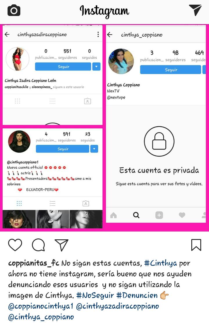 Dilema29's tweet photo. Por favor denuncien estás cuentas falsas q no pernetecen a @coppianocinthya. @SINCERAPORMI @FaranduleraPeru @lilitamia23 #Zadira #Lilipop 👇👇 https://t.co/ExgshrIBT7