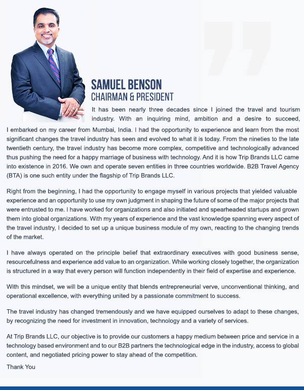 B2BTravelAgency's tweet photo. Introducing B2B Travel Agency India Pvt Ltd is the subsidiary of Trip Brands LLC with Benson Samuel &amp; Qaim Rizvi .https://t.co/4tCVM8J0DK https://t.co/3Cn1qkW1g8