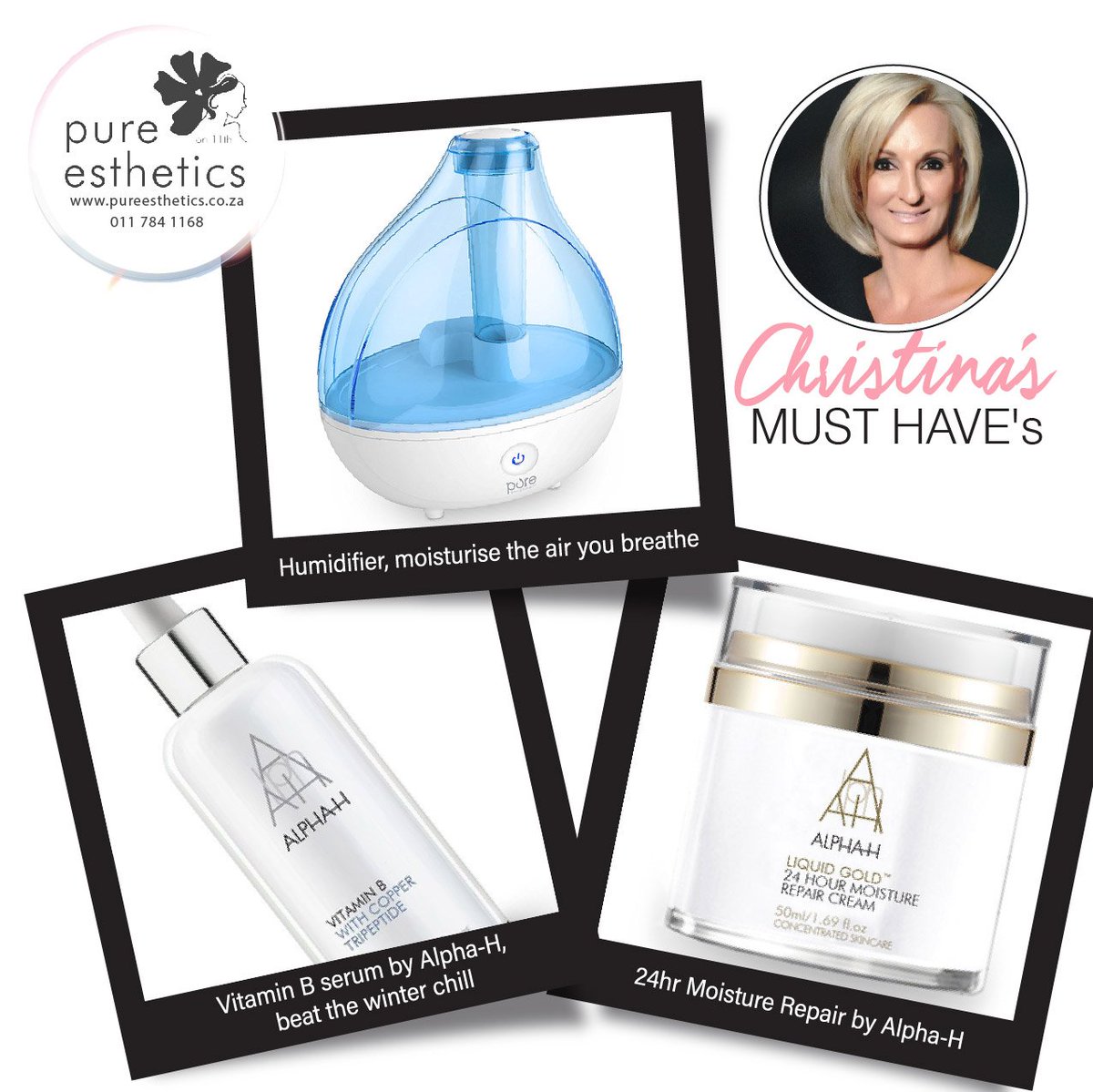 Fabulashint's tweet photo. Christina's MUST HAVE's 
1) Humidifier, moisturise the air you breathe 
2) Vitamin B serum by Alpha-H, beat the winter chill
3) 24hr Moist … https://t.co/eMndoVutLU