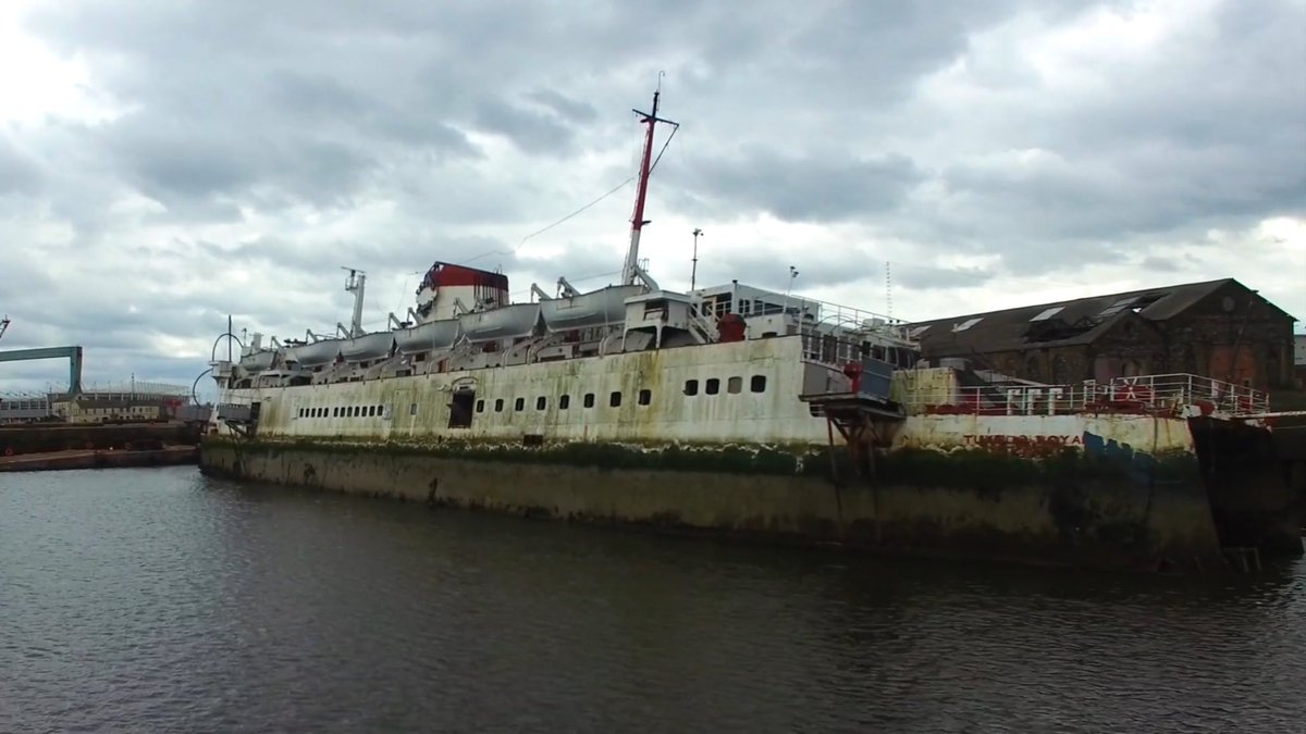 DroneMonkey's tweet photo. The #TuxedoRoyale was a floating nightclub. It's now sat on the #RiverTees and full of water. #teesside #middlesbrough https://t.co/A9YQvBSHTg