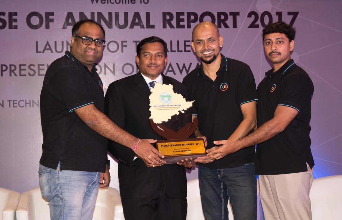 <a href="/huginnovations/">Hug Innovations</a> awarded best hardware startup by @MinIT_Telangana <a href="/THubHyd/">T-Hub</a>. Proud to get this along with Infosys, Microsoft &amp; TechMahindra
