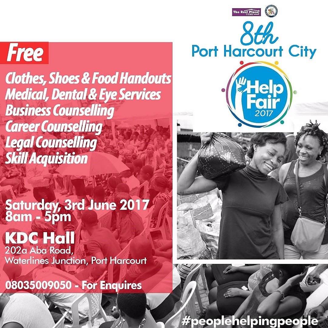 RestPlaceChurch's tweet photo. Our 8th Port Harcourt City Help Fair is 2 days away. Make plans to be part of this event that provides for the needy #PeopleHelpingPeople https://t.co/7gyecy4gWR