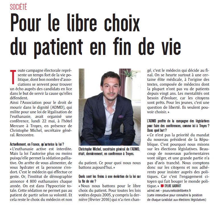 ChrisMichelFr's tweet photo. Interview dans l'#EstEclair : Pour le libre choix du patient en #FinDeVie avec l'@ADMDFRANCE et les @jeunesadmd et vous ? #ProChoix #ADMD https://t.co/fKfCxCRNO0